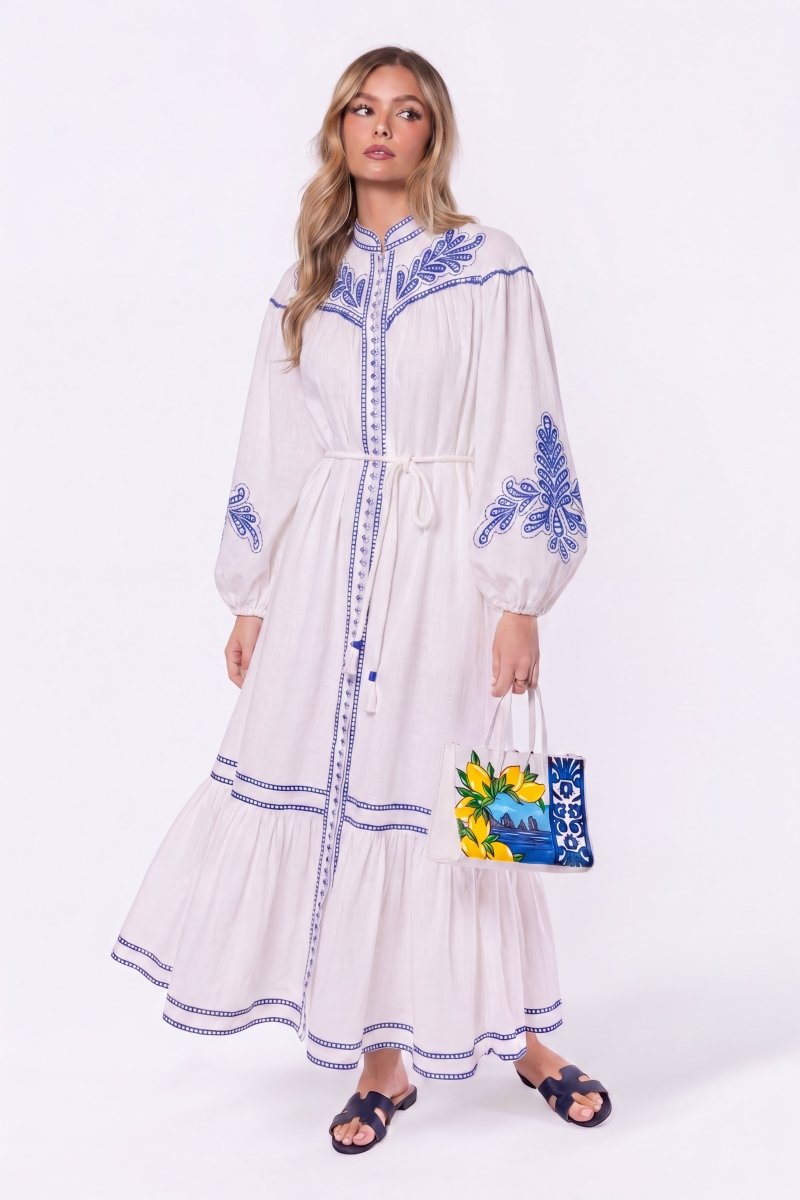 Hailey Dress (White Blue) - Dress - Yakira Bella