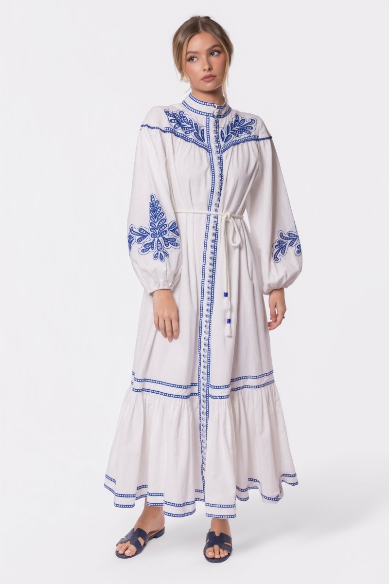 Hailey Dress (White Blue) - Dress - Yakira Bella