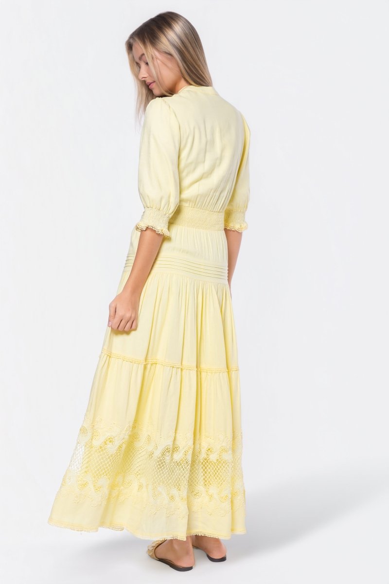 strapless open back dress Hallie Dress (Light Yellow) – Yakira Bella