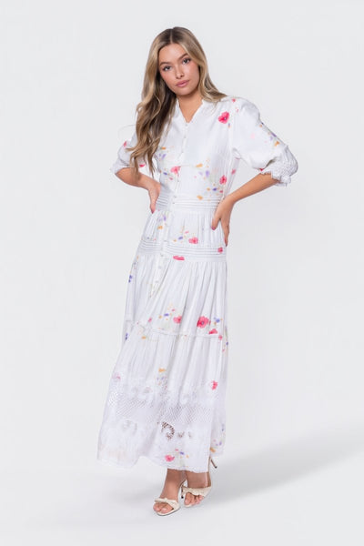 white floral dress womens Eyelet Maxi Dress, Floral Wedding Gown, Prom Dress, Floral With Low Back, Casual Wedding Dress true to size Hallie Dress (White Flower) L