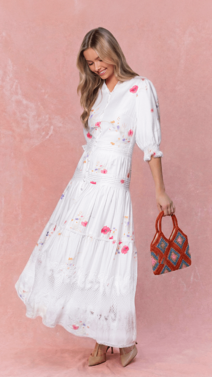 Hallie Dress (White Flower) - Dress - Yakira Bella