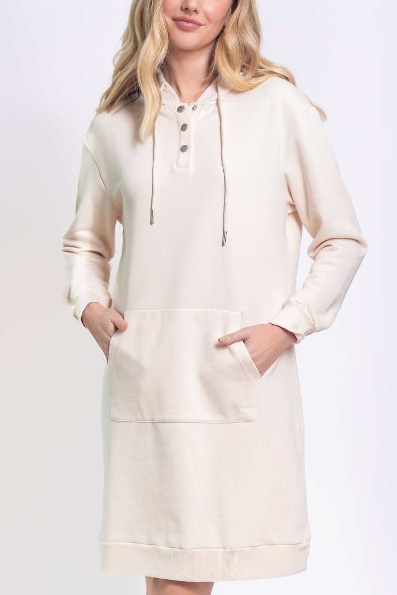 HOODIE DRESS 38" (BEIGE) - Dress - Yakira Bella