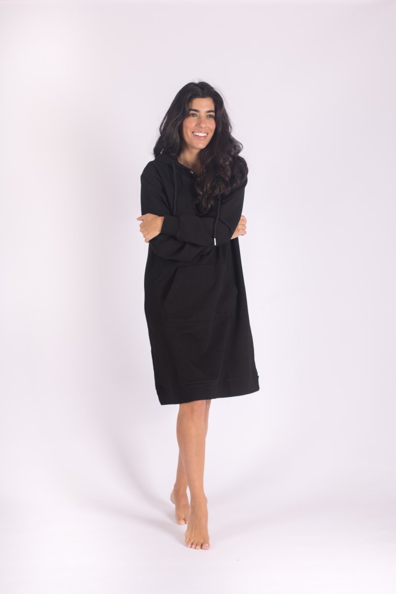 HOODIE DRESS 38&quot; (BLACK) - Dress - Yakira Bella