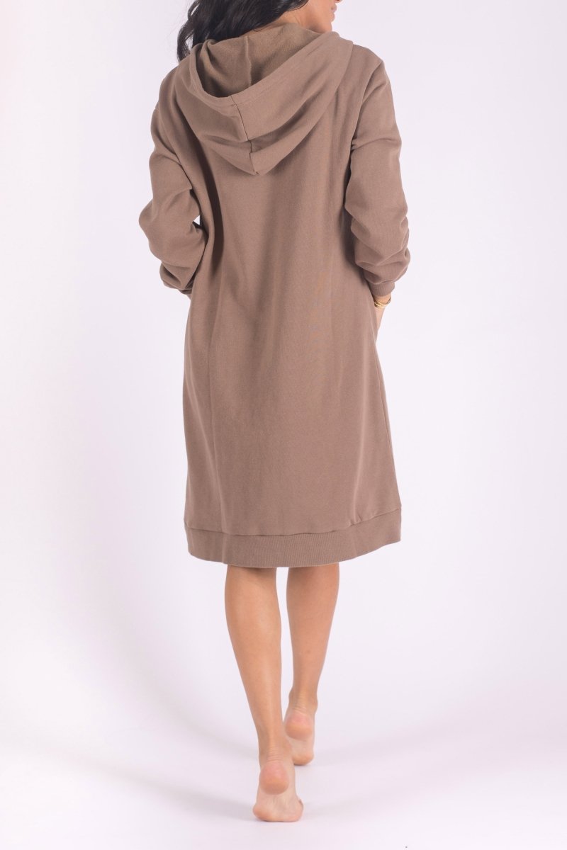 HOODIE DRESS 38&quot; (BROWN) - Dress - Yakira Bella