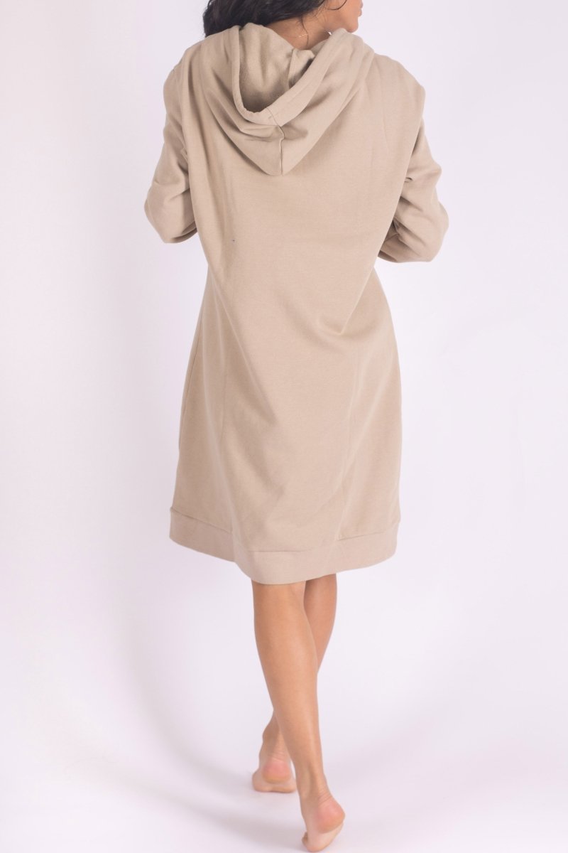 HOODIE DRESS 38" (KHAKI) - Dress - Yakira Bella