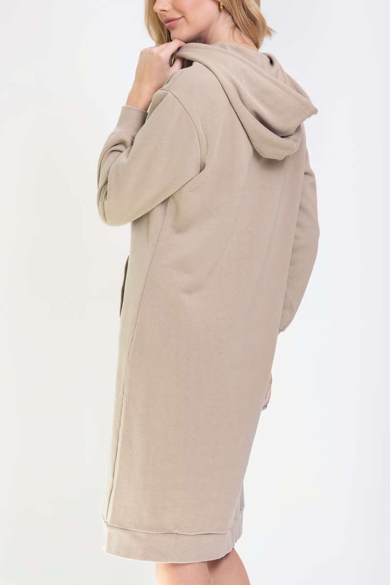 HOODIE DRESS 42&quot; (KHAKI) - Dress - Yakira Bella