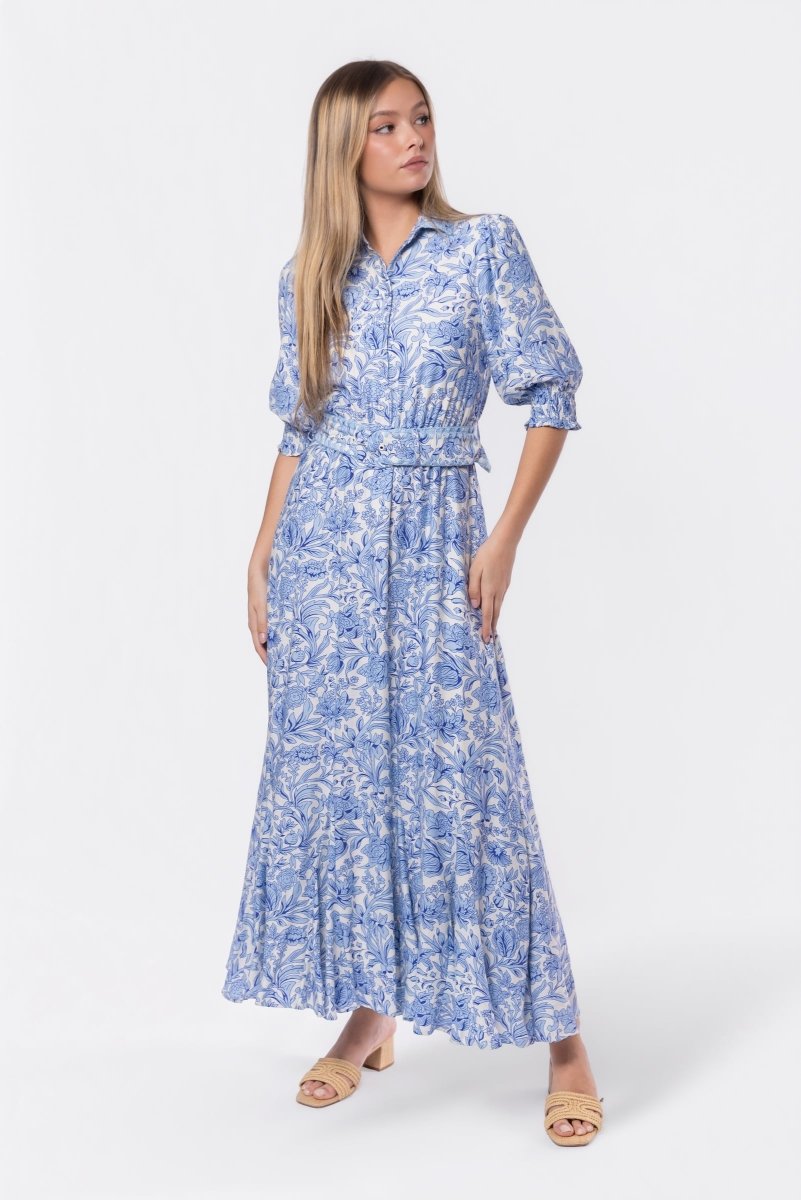 Karen Dress (White/Blue) - Dress - Yakira Bella
