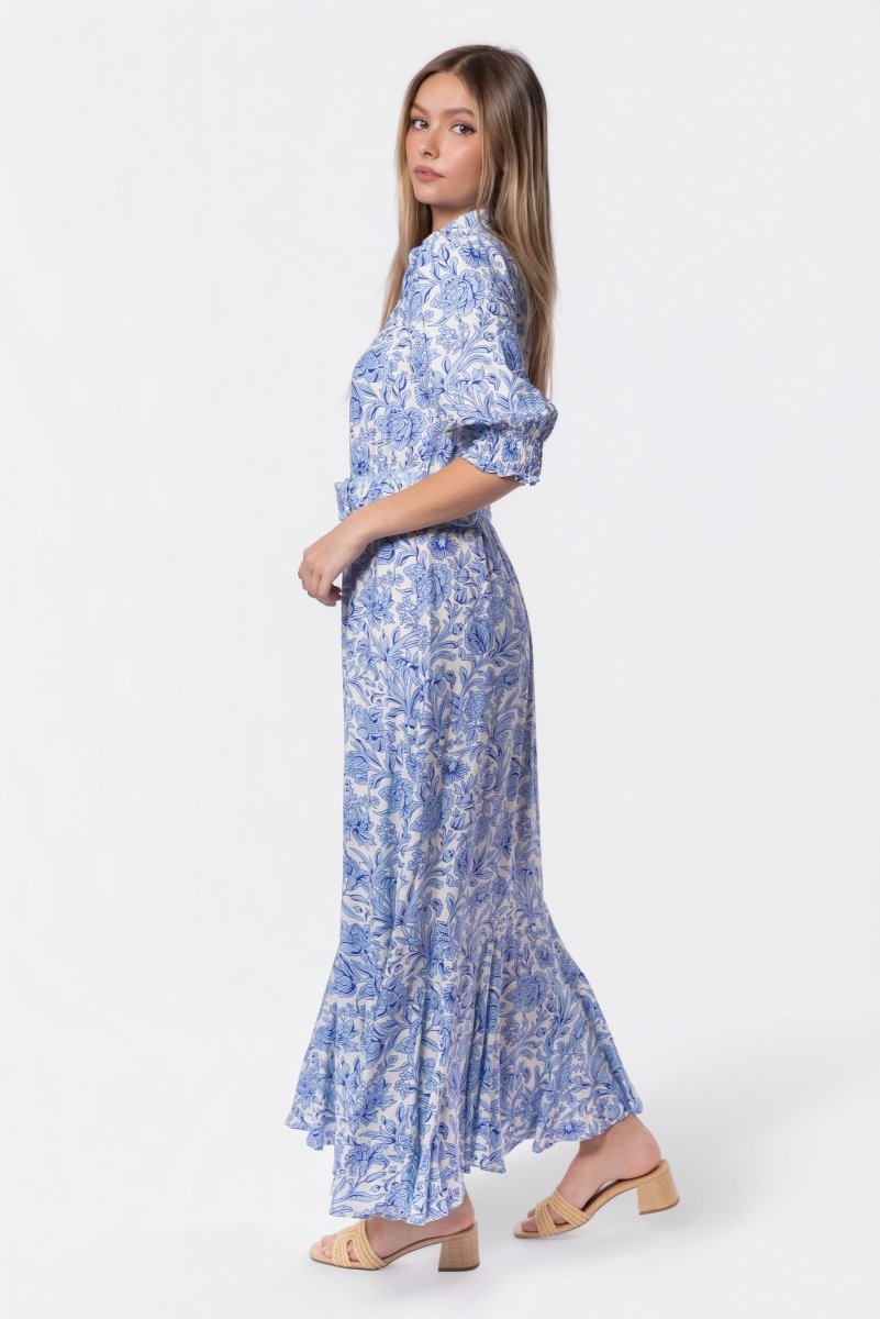 Karen Dress (White/Blue) - Dress - Yakira Bella