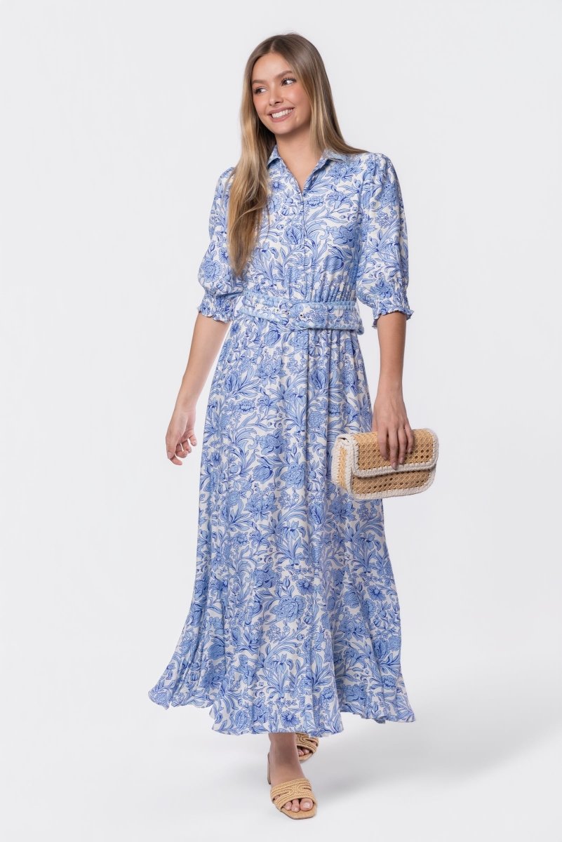 Karen Dress (White/Blue) - Dress - Yakira Bella