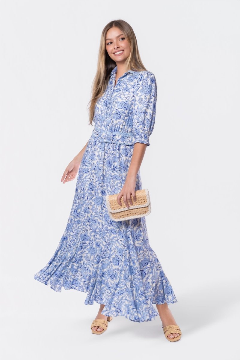 Karen Dress (White/Blue) - Dress - Yakira Bella
