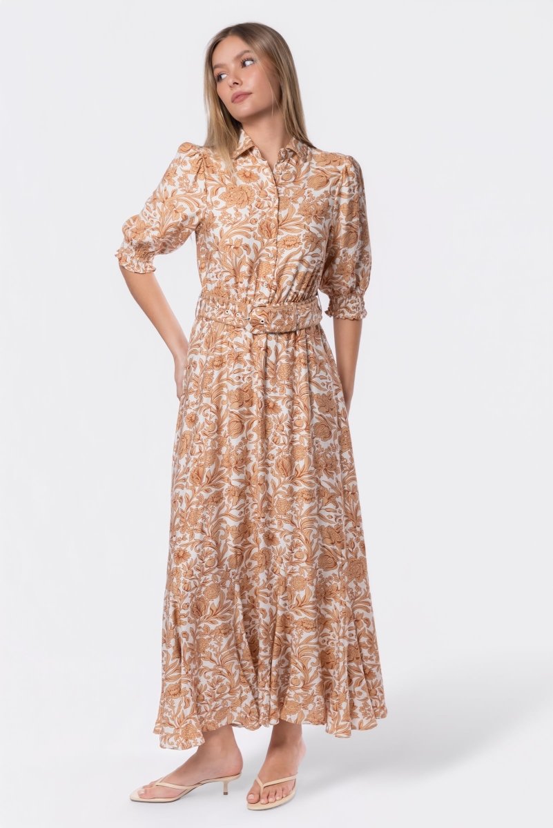 Karen Dress (White/Khaki) - Dress - Yakira Bella
