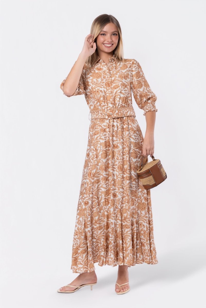 Karen Dress (White/Khaki) - Dress - Yakira Bella