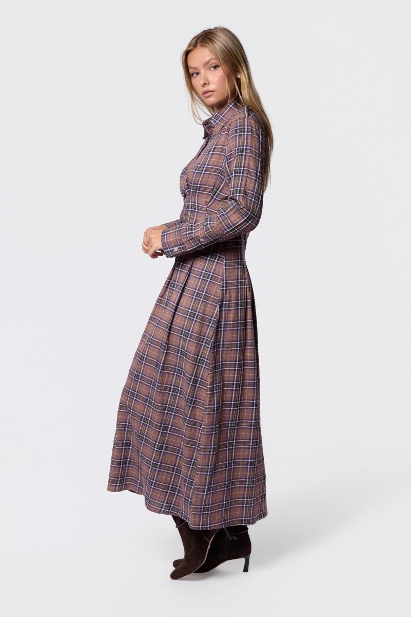 Kiera Dress (Brown Plaid) - Dress - Yakira Bella
