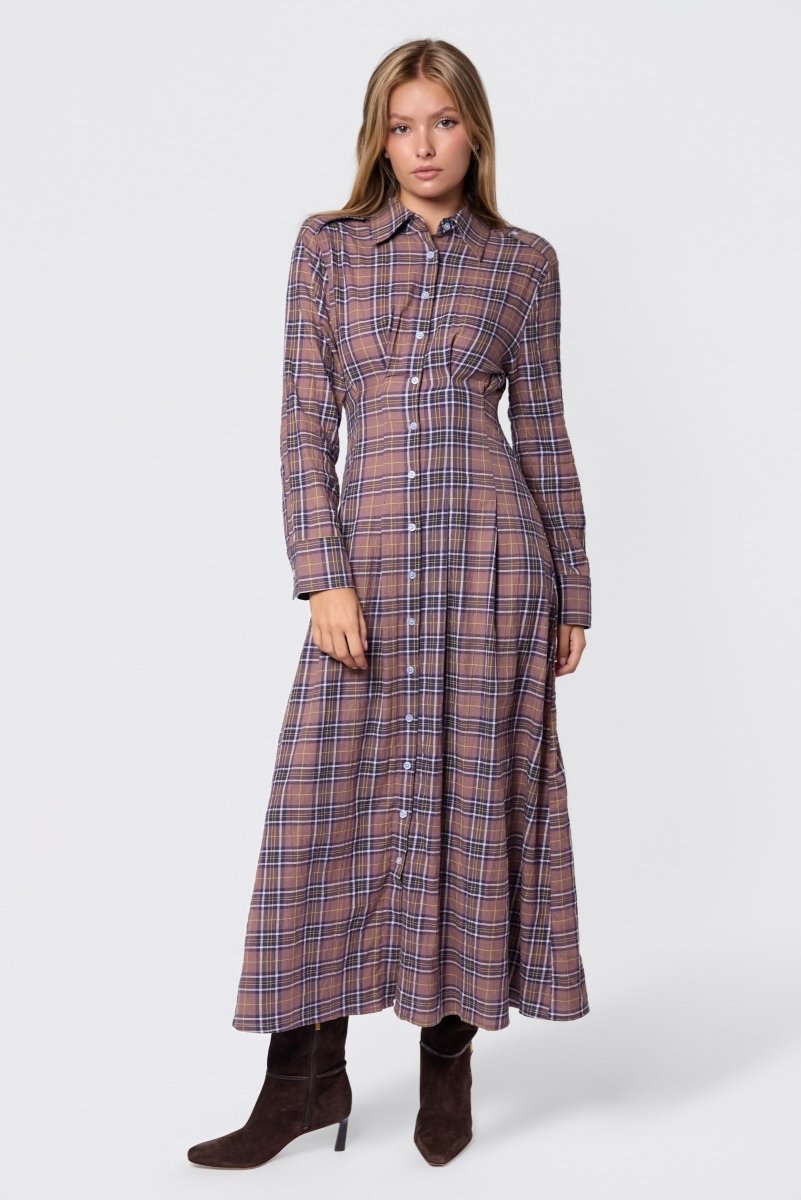 Kiera Dress (Brown Plaid) - Dress - Yakira Bella