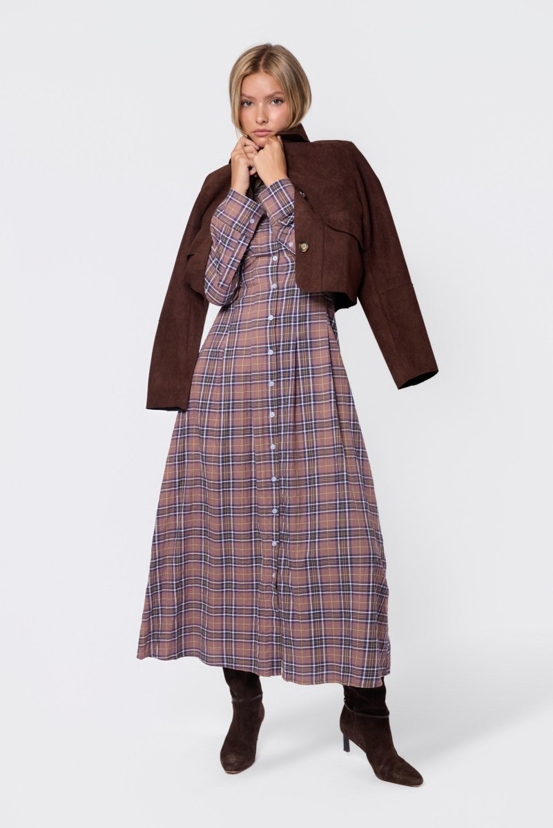 Kiera Dress (Brown Plaid) - Dress - Yakira Bella
