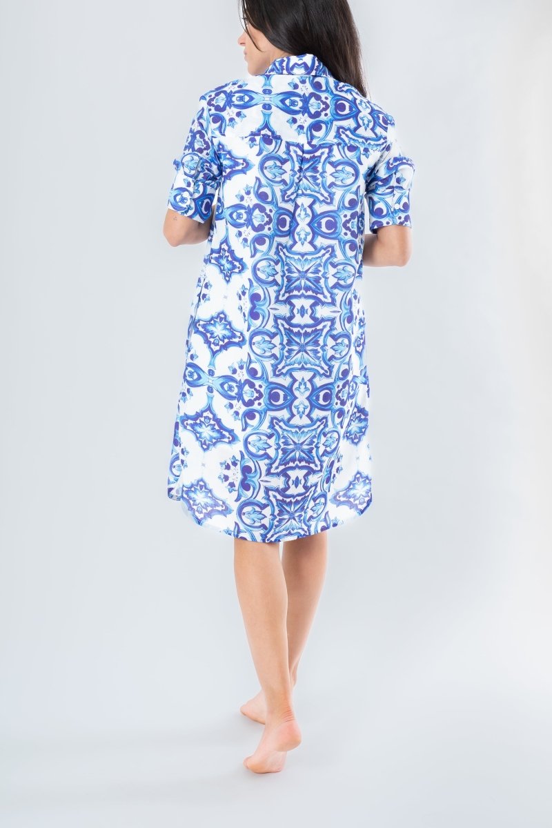 LAILA DRESS (WHITE/BLUE) 38" - Dress - Yakira Bella