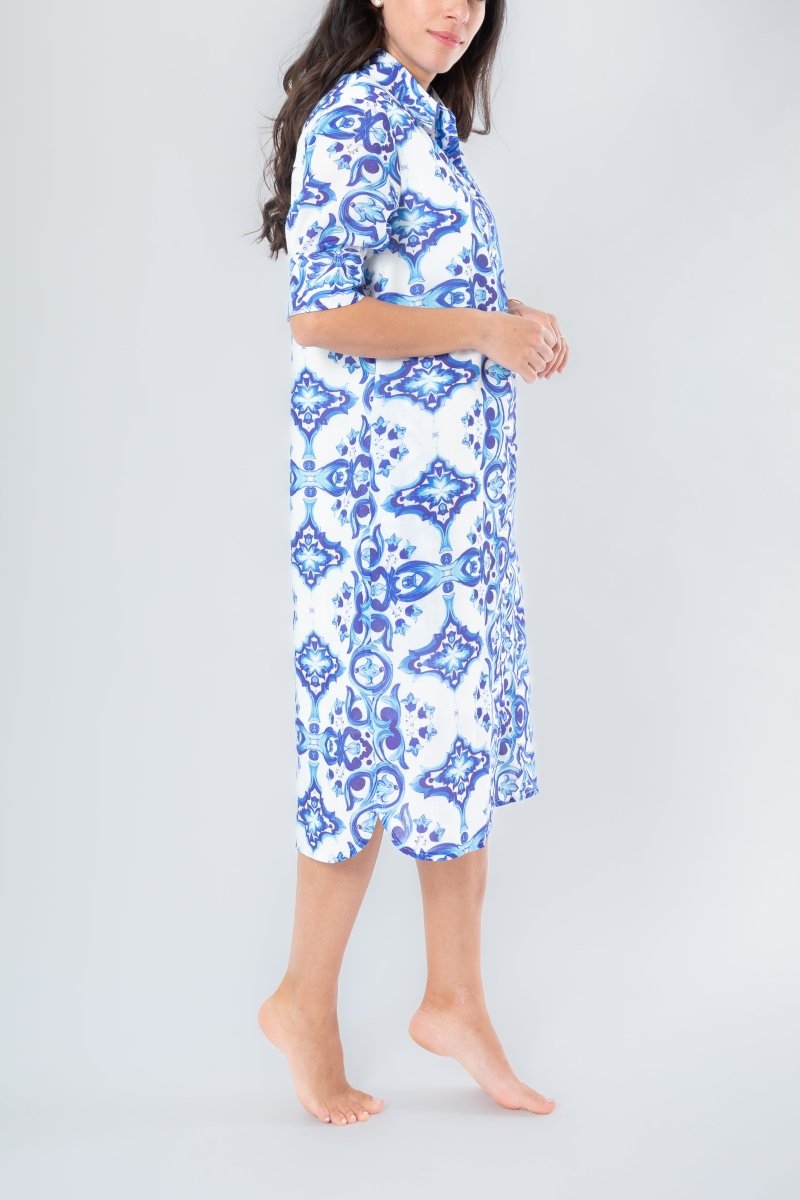 LAILA DRESS (WHITE/BLUE) 41" - Dress - Yakira Bella