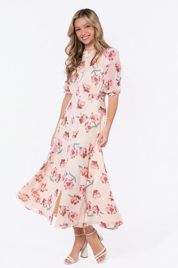 Lana Dress (Beige/Pink) - Dress - Yakira Bella