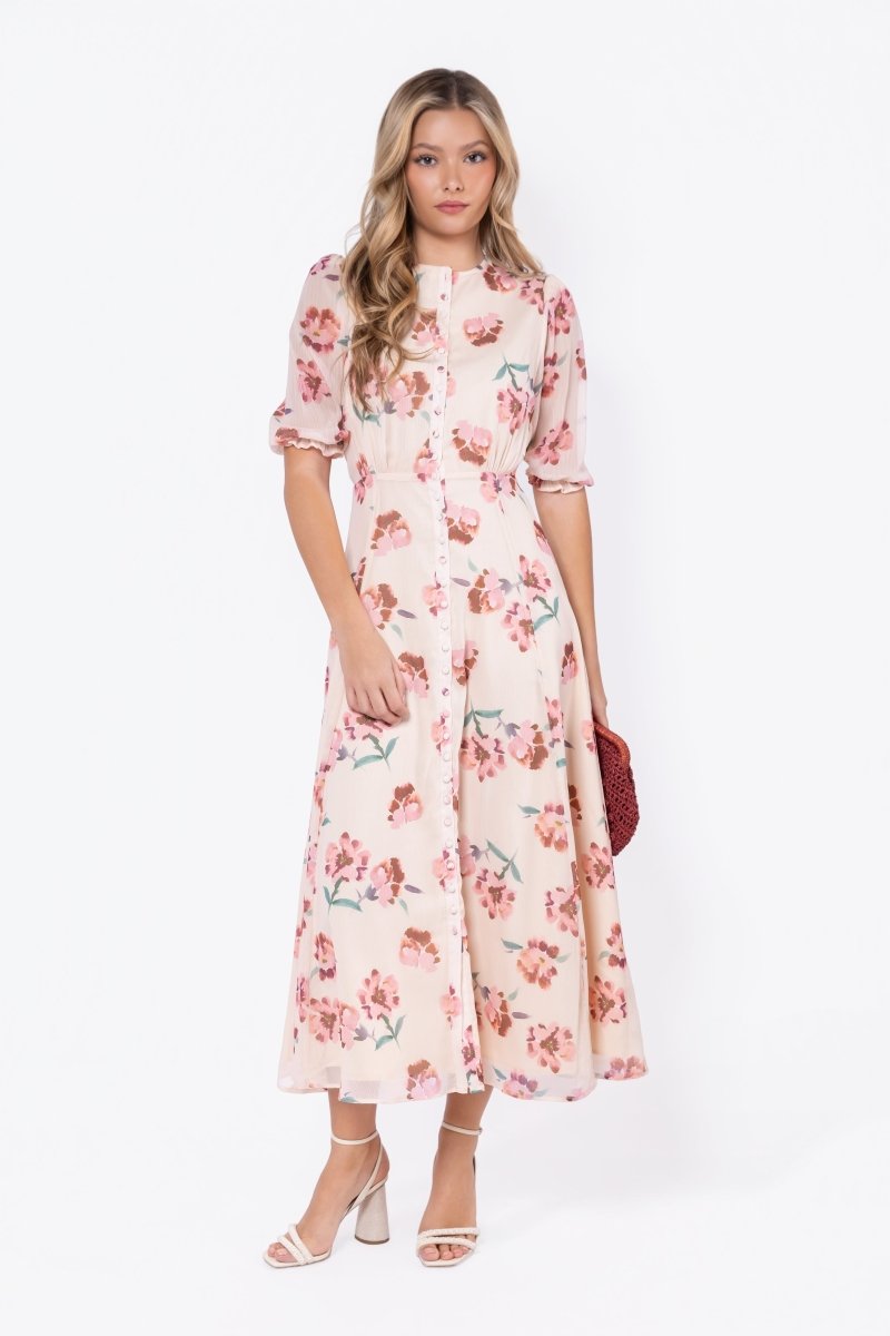 Lana Dress (Beige/Pink) - Dress - Yakira Bella
