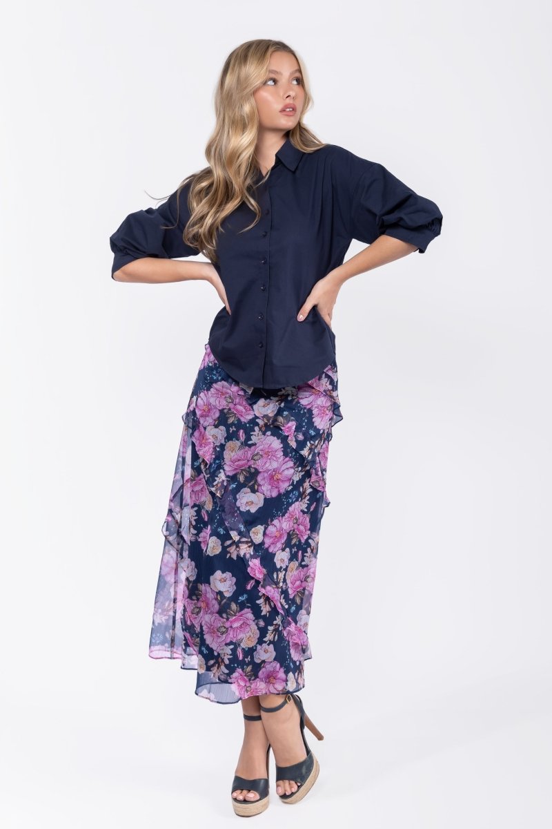 Laurel Skirt (Navy Flower) - Skirt - Yakira Bella