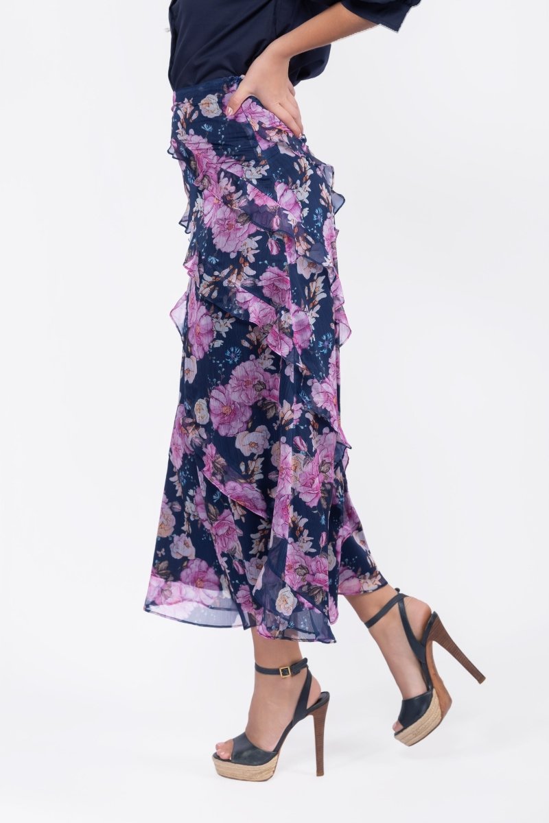 Laurel Skirt (Navy Flower) - Skirt - Yakira Bella