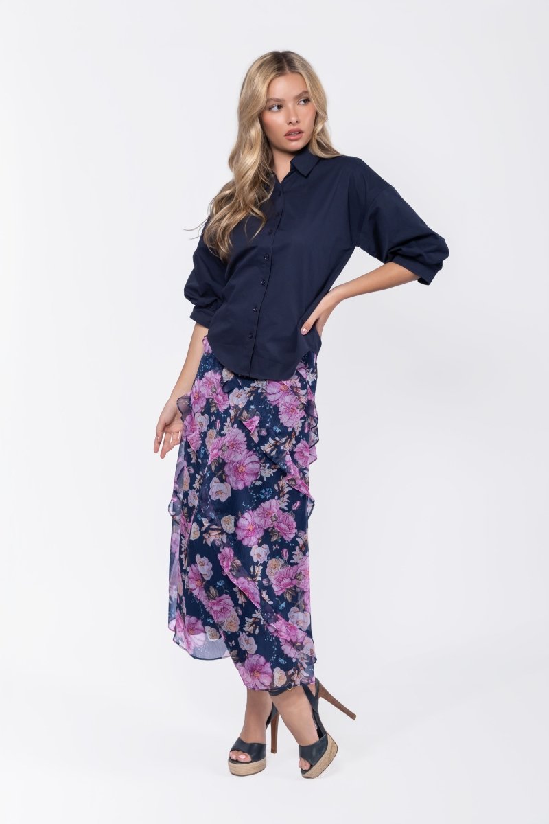 Laurel Skirt (Navy Flower) - Skirt - Yakira Bella