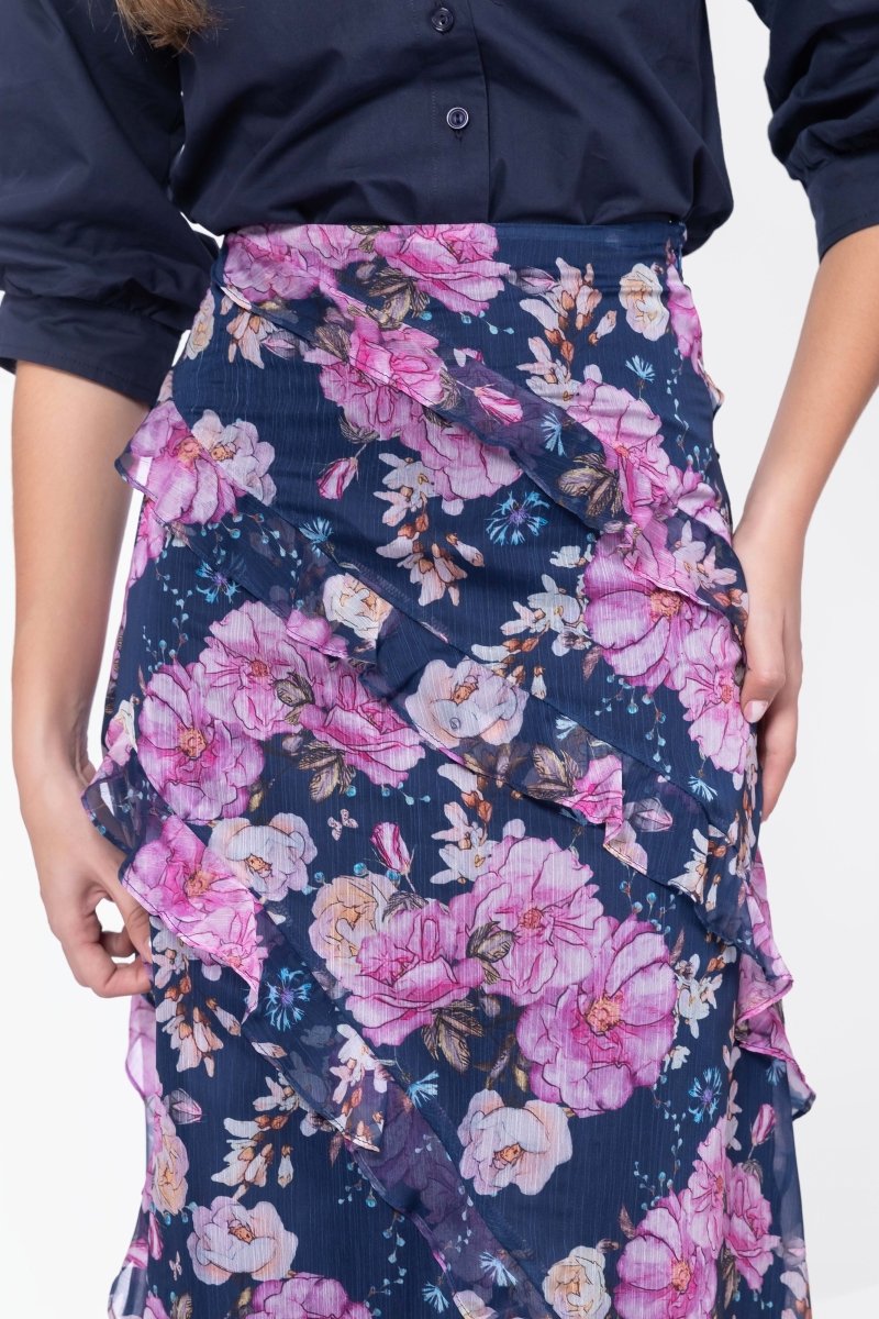 Laurel Skirt (Navy Flower) - Skirt - Yakira Bella