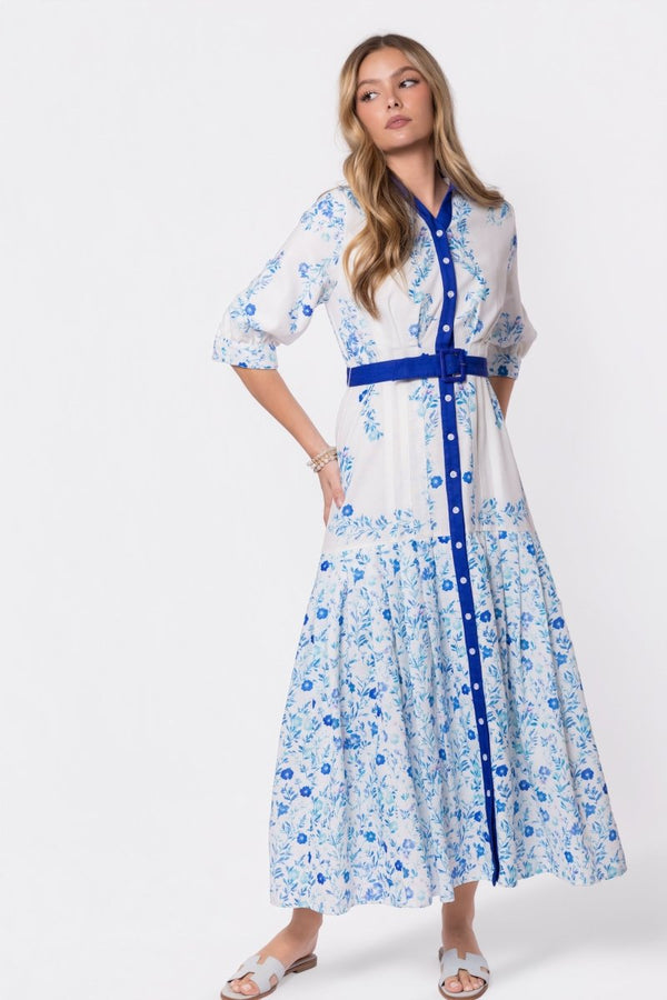 Laurent Dress (White Teal) - Dress - Yakira Bella