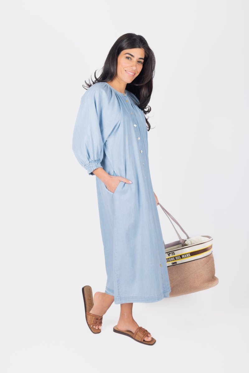 LENA DRESS 44" (CHAMBRAY) - Dress - Yakira Bella