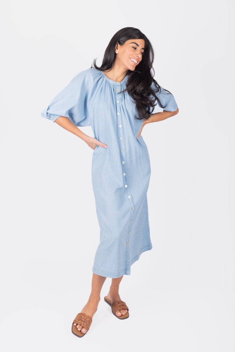 LENA DRESS 44" (CHAMBRAY) - Dress - Yakira Bella