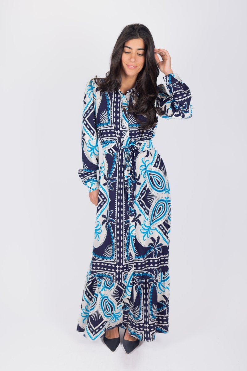 LEXI DRESS (IVORY/BLUE) - Dress - Yakira Bella