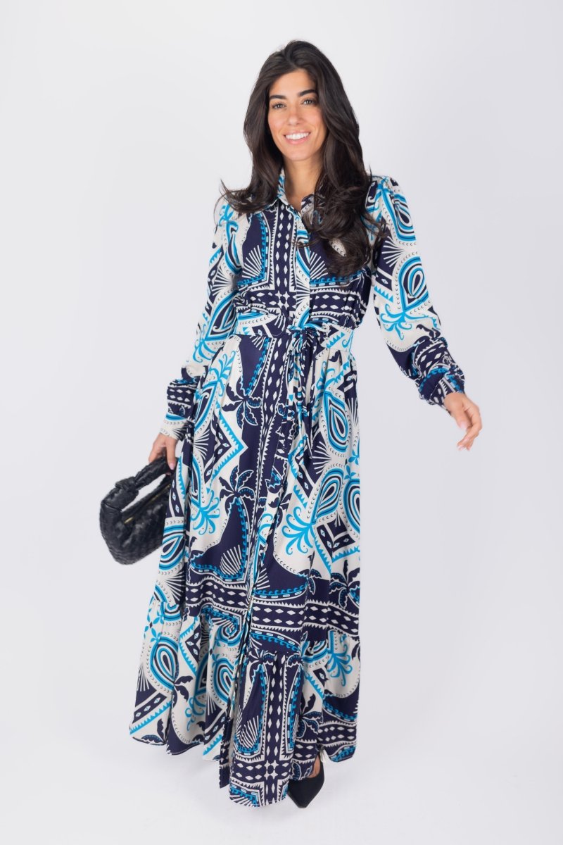 LEXI DRESS (IVORY/BLUE) - Dress - Yakira Bella