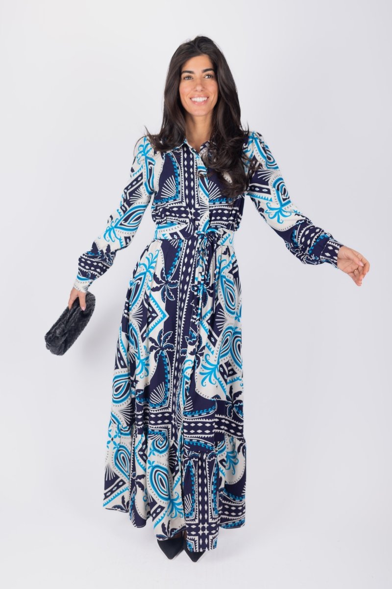 LEXI DRESS (IVORY/BLUE) - Dress - Yakira Bella