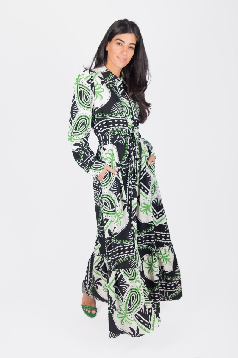 LEXI DRESS (IVORY/GREEN) - Dress - Yakira Bella