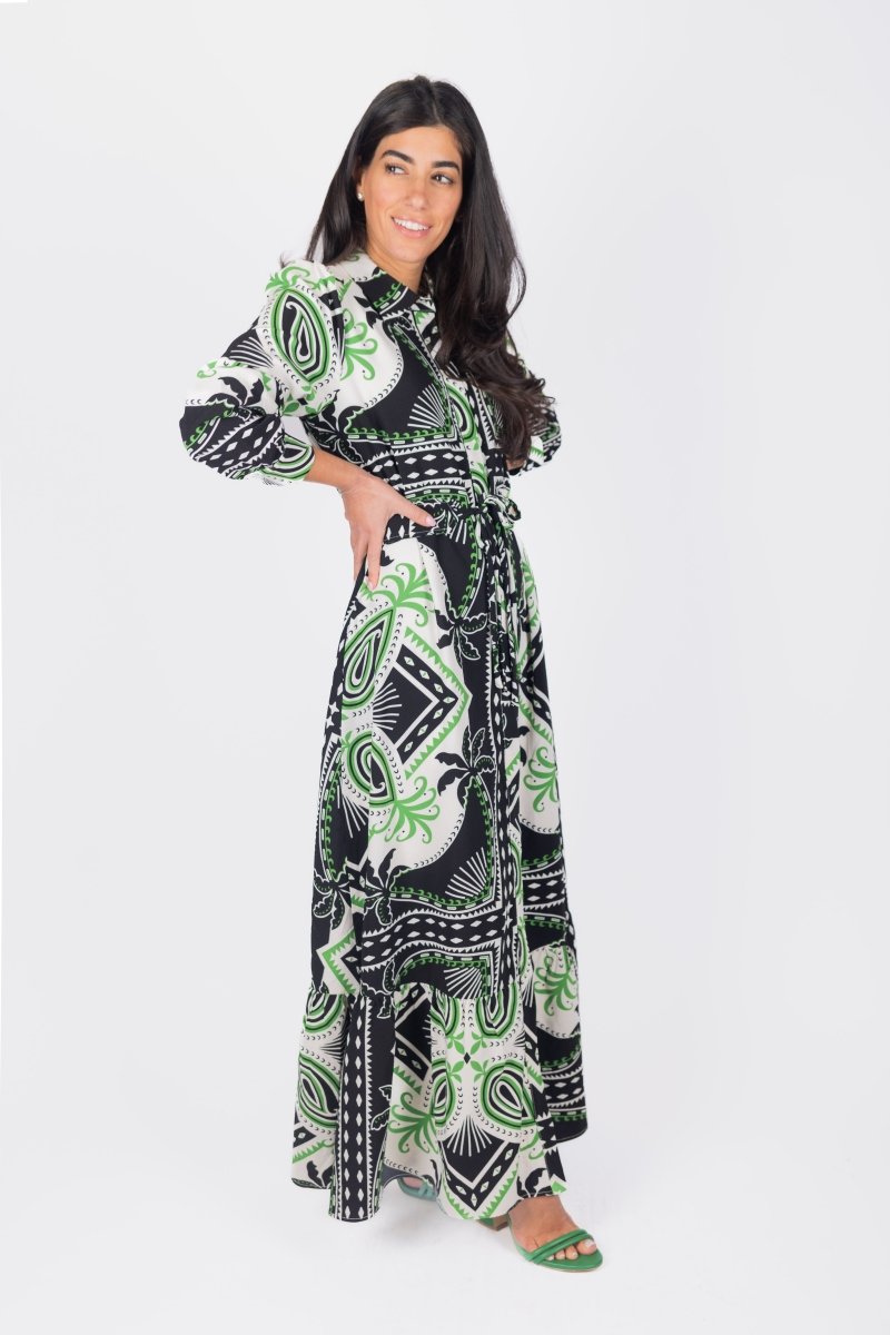 LEXI DRESS (IVORY/GREEN) - Dress - Yakira Bella