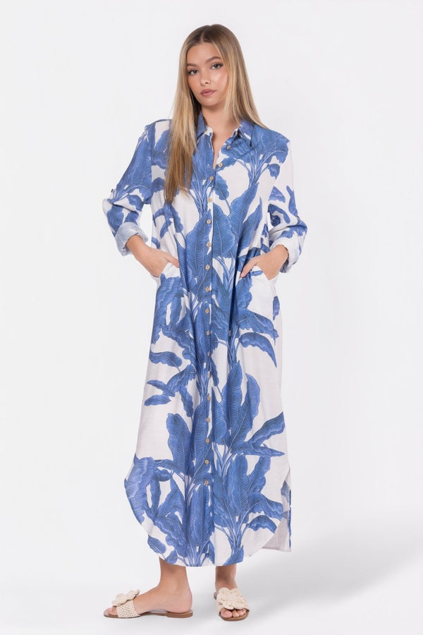 Lindsey Dress (White/Blue) - Dress - Yakira Bella