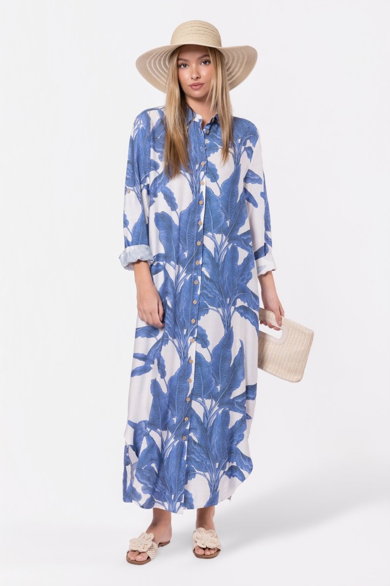 Lindsey Dress (White/Blue) - Dress - Yakira Bella
