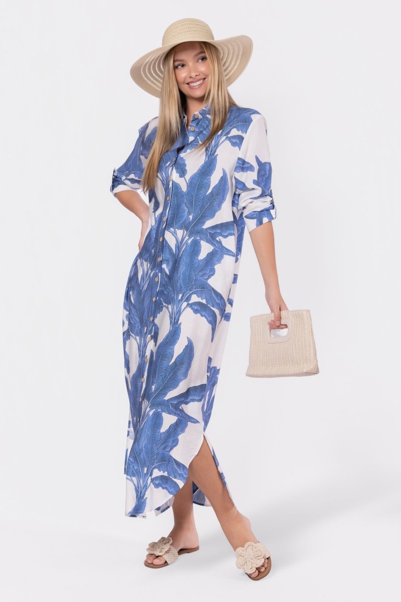 Lindsey Dress (White/Blue) - Dress - Yakira Bella