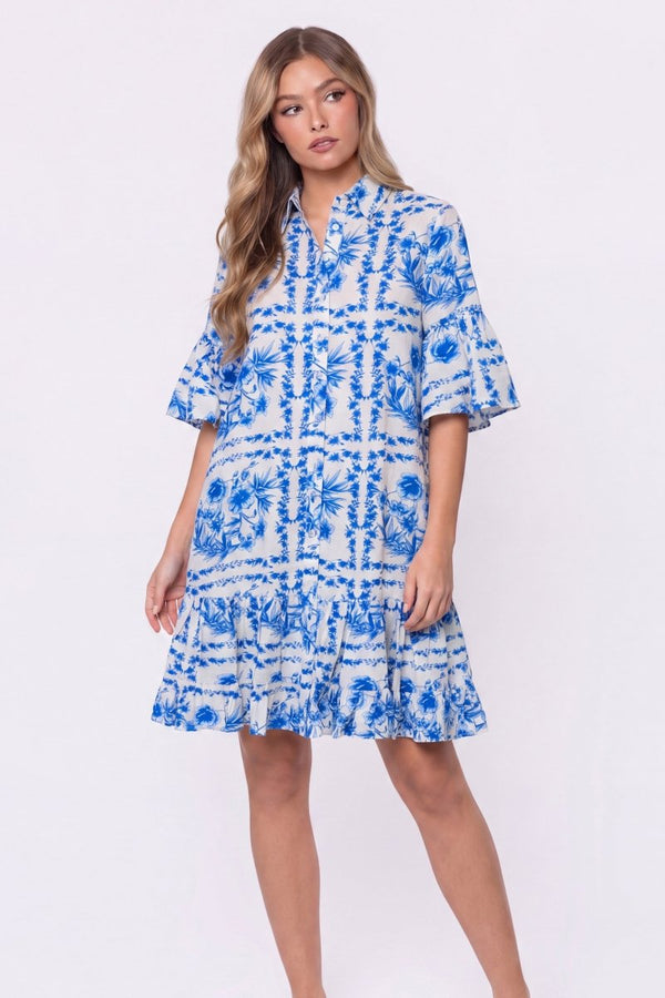 Lola Dress (White Blue) - Dress - Yakira Bella
