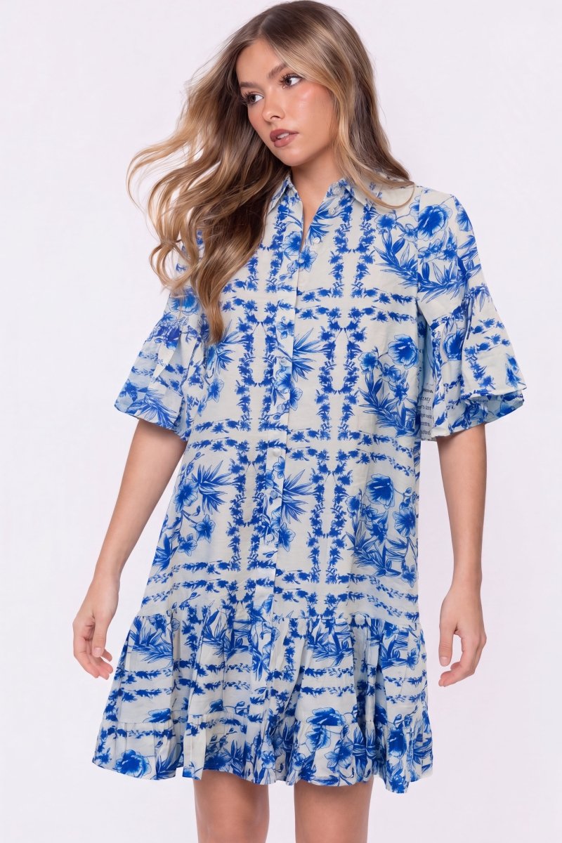 Lola Dress (White Blue) - Dress - Yakira Bella