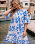 Lola Dress (White Blue) - Dress - Yakira Bella