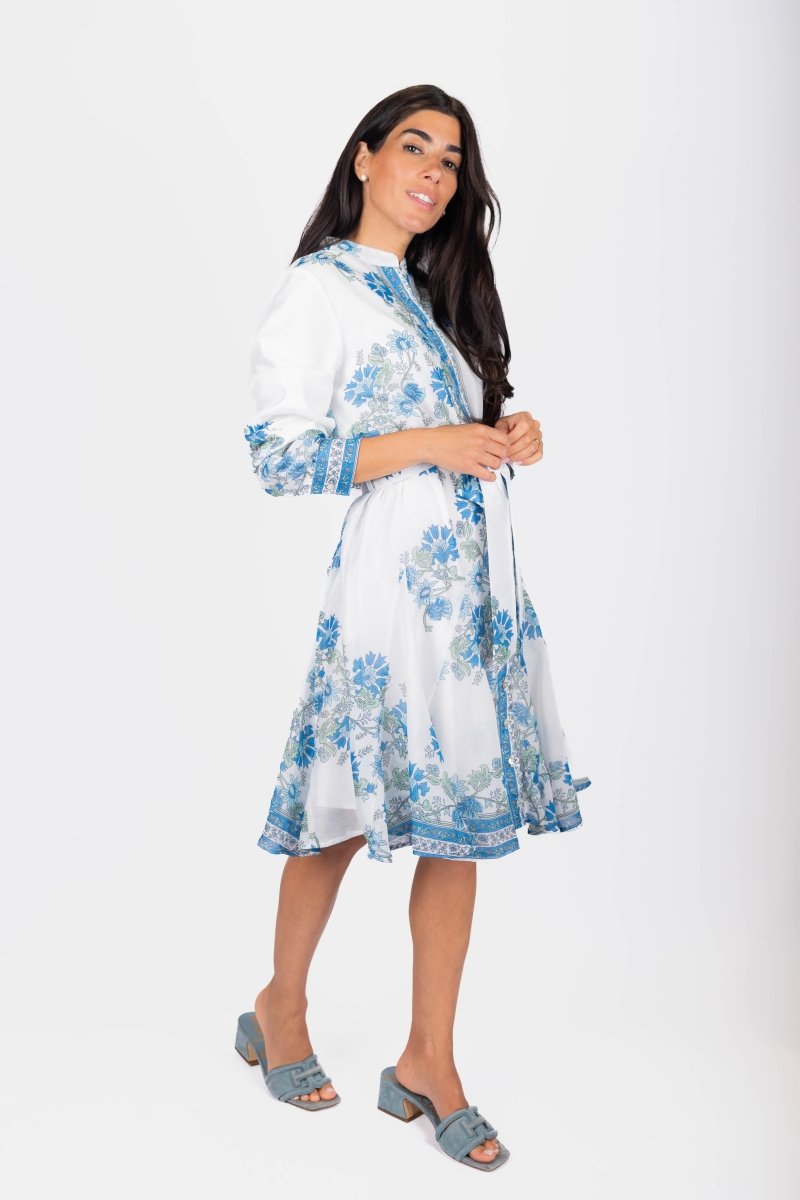 Malaya Dress (White/Blue) - Dress - Yakira Bella