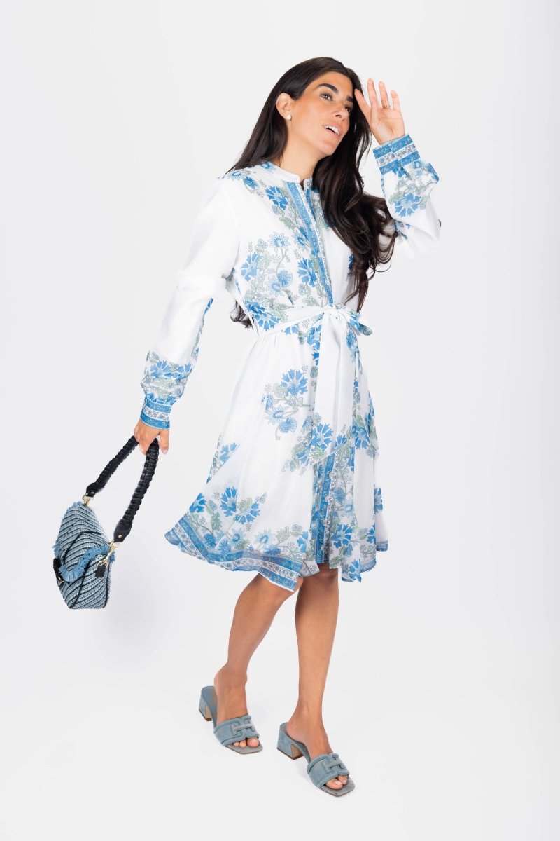 Malaya Dress (White/Blue) - Dress - Yakira Bella