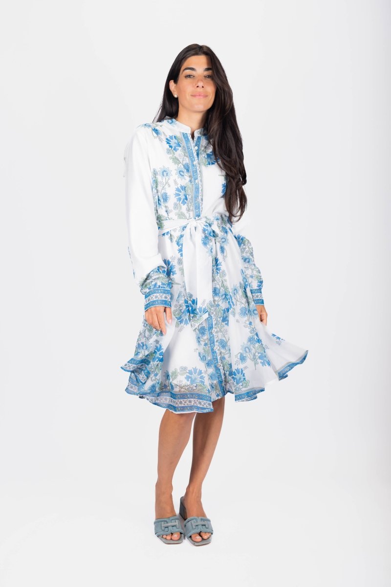 Malaya Dress (White/Blue) - Dress - Yakira Bella