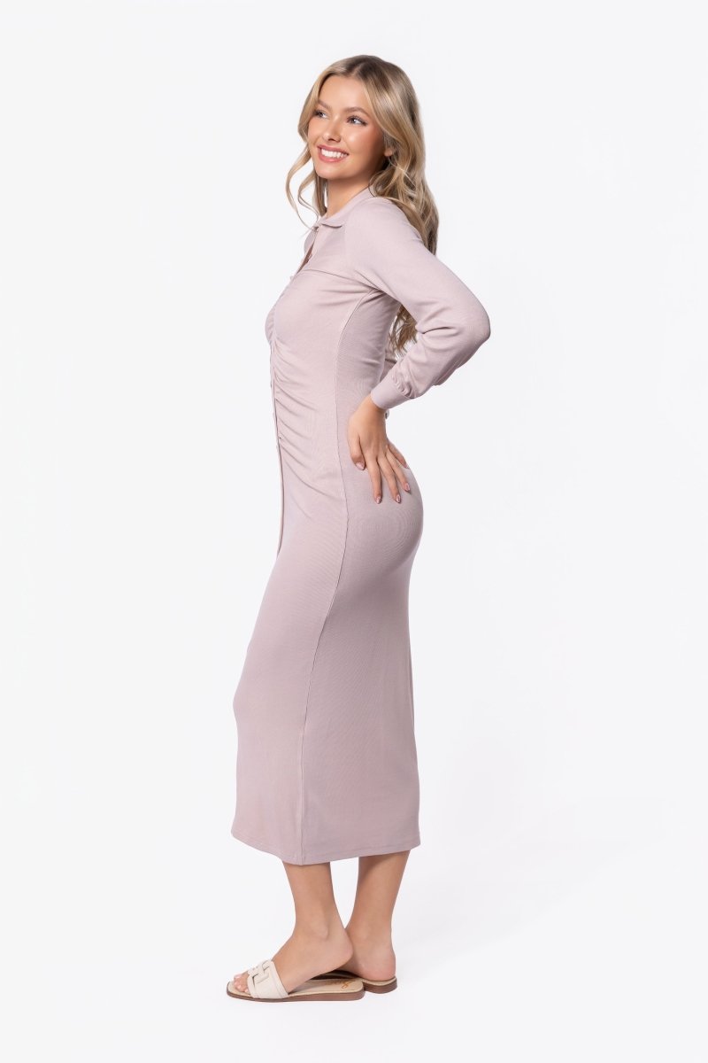 Mara Dress Long Sleeve (Khaki) - Dress - Yakira Bella