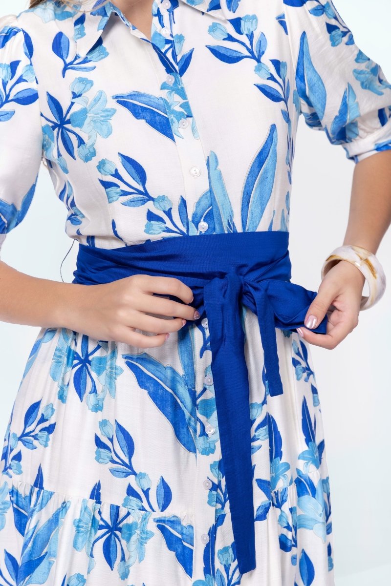 Marie Dress (White/Blue) - Dress - Yakira Bella