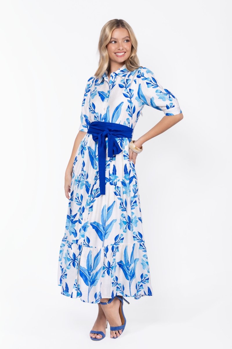 Marie Dress (White/Blue) - Dress - Yakira Bella