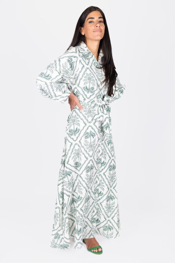 MAVIS DRESS (WHITE/GREEN) - Dress - Yakira Bella