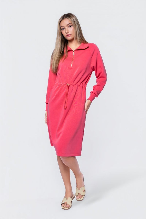 Mina Half Zip Dress 42" (Coral) - Dress - Yakira Bella