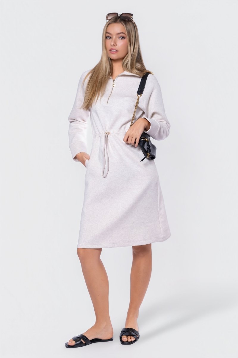 Mina Half Zip Dress 42" (Ivory Heather) - Dress - Yakira Bella